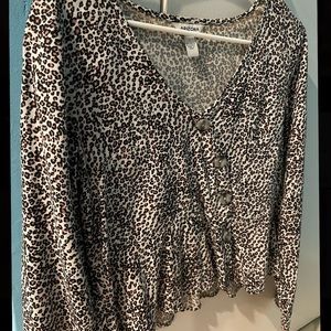 Long Sleeve Cheetah Print Buttoned Top